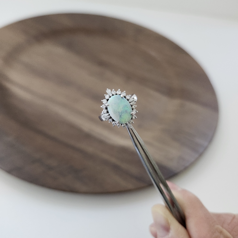 Opal Diamond platinum gold ring
